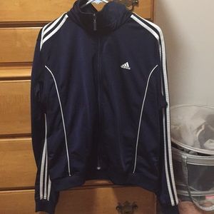 Navy blue and white Adidas zip up